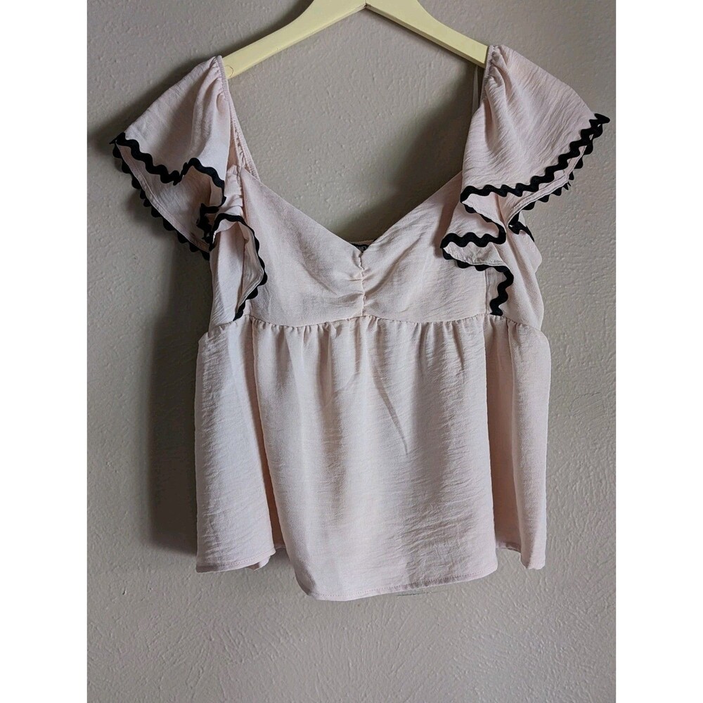 Honey & Sparkle  Babydoll Crop Top Flutter Summer Scallop Trim Top Bouse Large